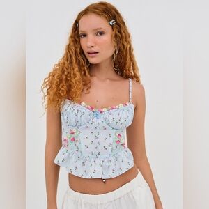 FOR LOVE & LEMONS Blue Floral Aurelia Bustier Size Large NWT